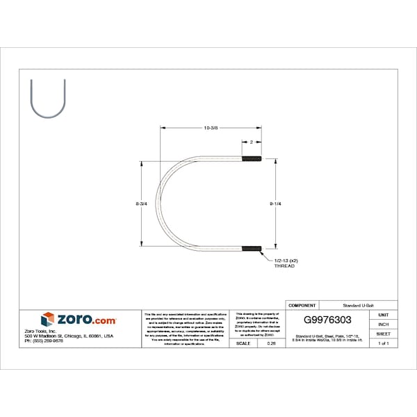 Round U-Bolt, 1/2