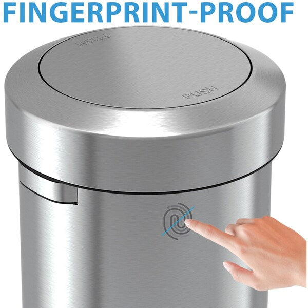 17 gal Round Round Swing Top Trash Can, Stainless Ste, Silver, Stainless Steel