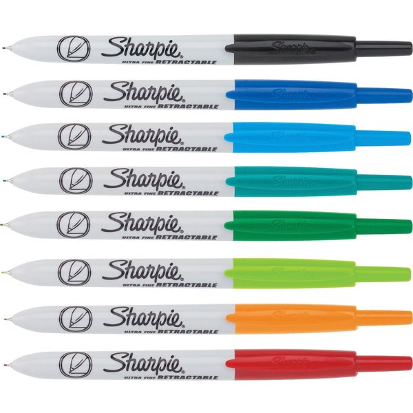 Retractable Permanent Marker Set, Ultra Fine Tip PK8