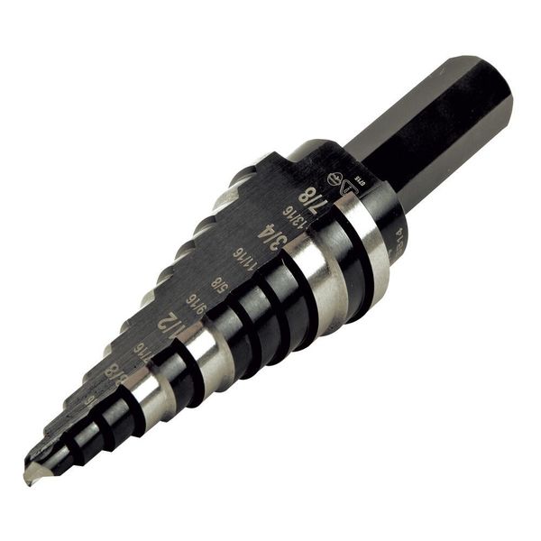 Step Drill Bit #14 Double-Fluted, 3/16 to 7/8-Inch