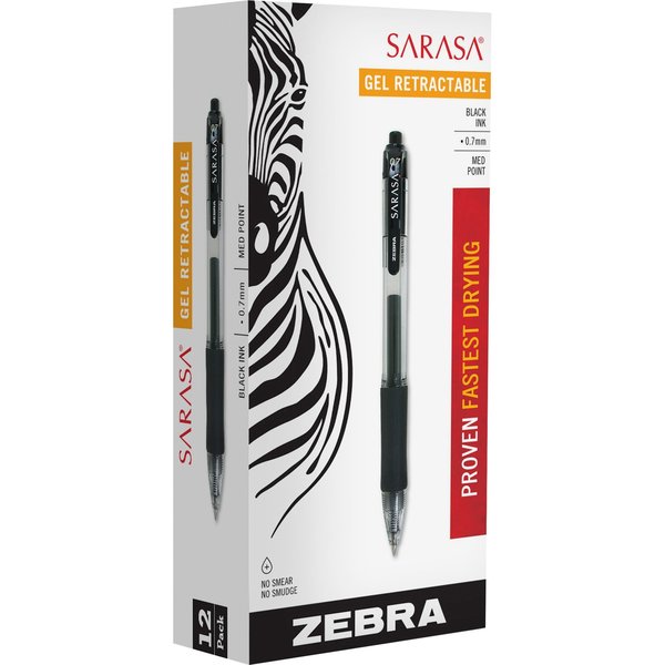 Retractable Gel Pen, Medium 0.7 mm, Black PK12