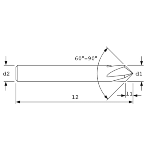 Chamfr Mill, 4FL, 60 deg., 3/16