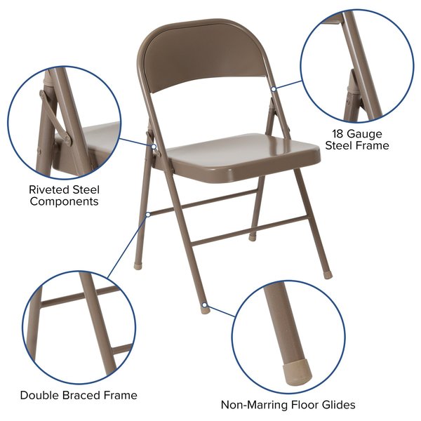 HERCULES Series Double Braced Beige Metal Folding Chair