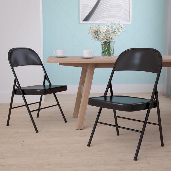 HERCULES Series Double Braced Black Metal Folding Chair