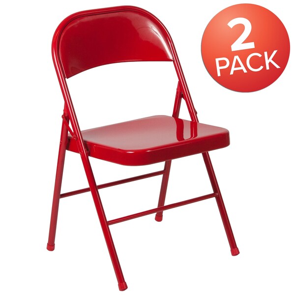 HERCULES Series Double Braced Red Metal Folding Chair