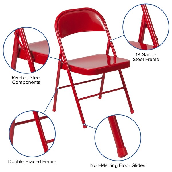 HERCULES Series Double Braced Red Metal Folding Chair