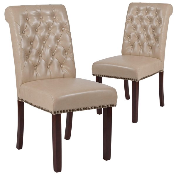 Beige Leather Parsons Chair