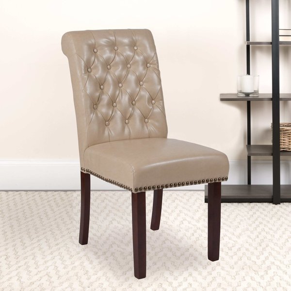 Beige Leather Parsons Chair