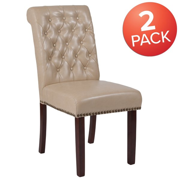 Beige Leather Parsons Chair