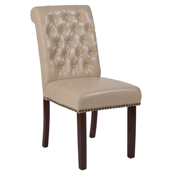 Beige Leather Parsons Chair