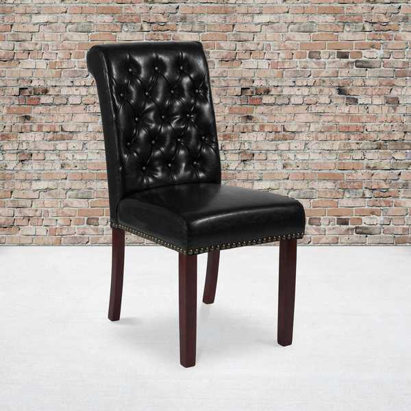 Black Leather Parsons Chair