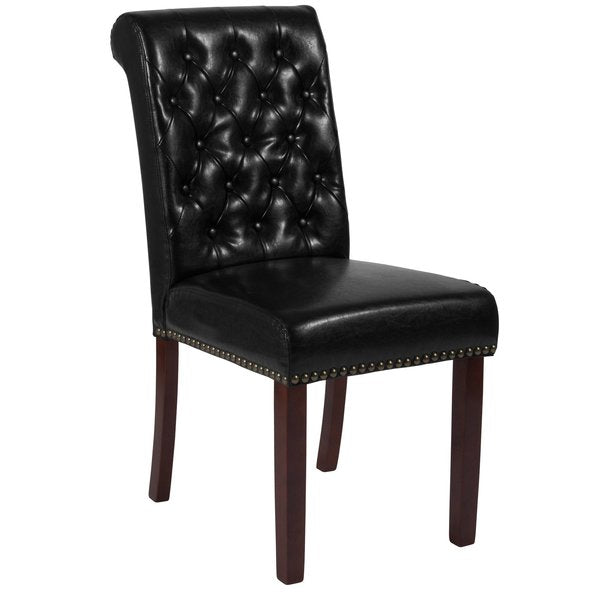 Black Leather Parsons Chair