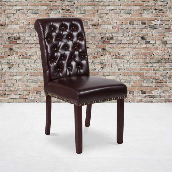Brown Leather Parsons Chair