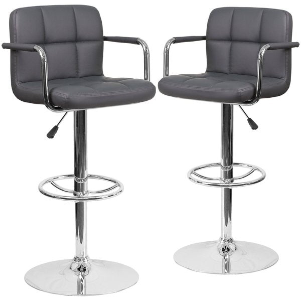 Gray Quilted Vinyl Barstool