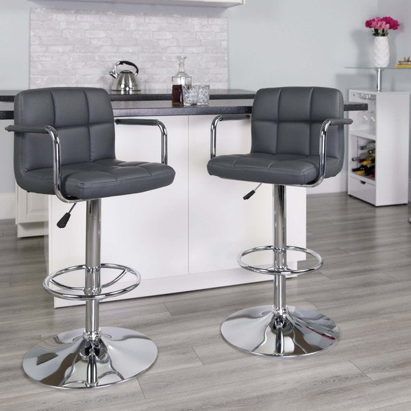 Gray Quilted Vinyl Barstool