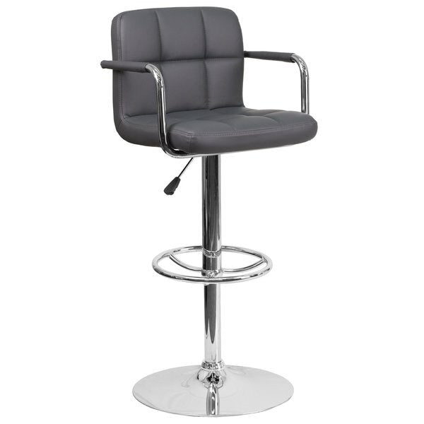 Gray Quilted Vinyl Barstool