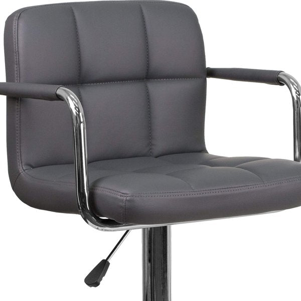Gray Quilted Vinyl Barstool