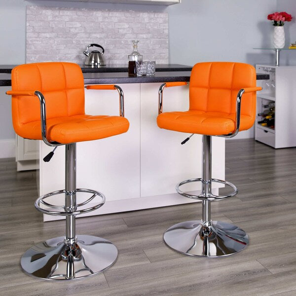 Orange Quilted Vinyl Barstool