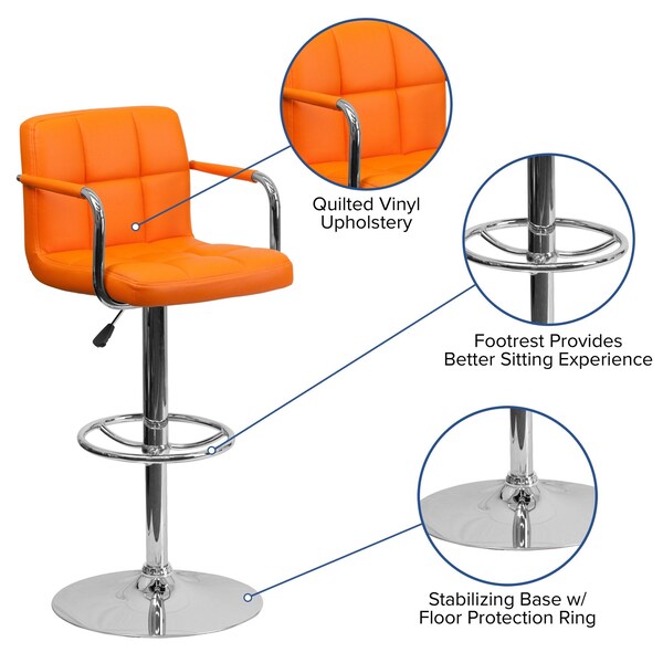 Orange Quilted Vinyl Barstool