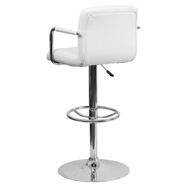 White Quilted Vinyl Adjustable Height Barstool, Arms, Chrome Base, PK2