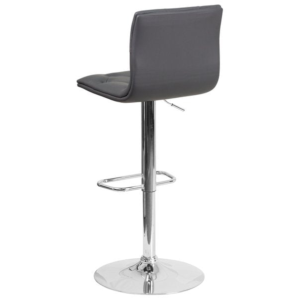 Button Tufted Gray Vinyl Adjustable Height Barstool, Chrome Base, PK2