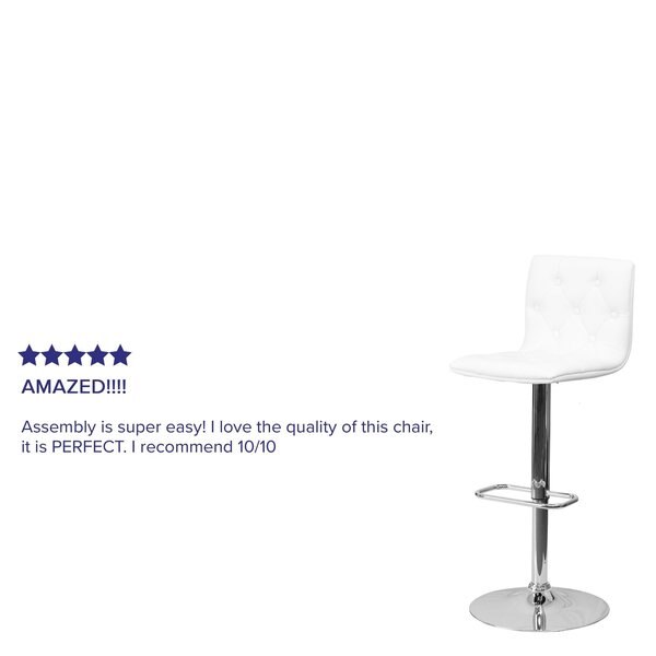 Button Tufted White Vinyl Adjustable Height Barstool, Chrome Base, PK2