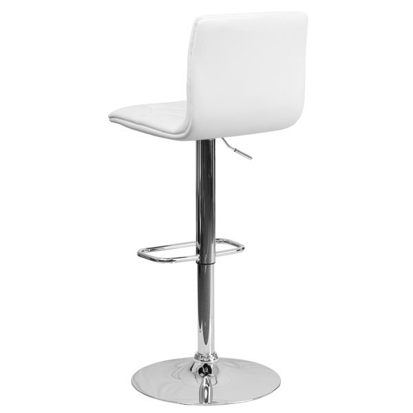 Button Tufted White Vinyl Adjustable Height Barstool, Chrome Base, PK2