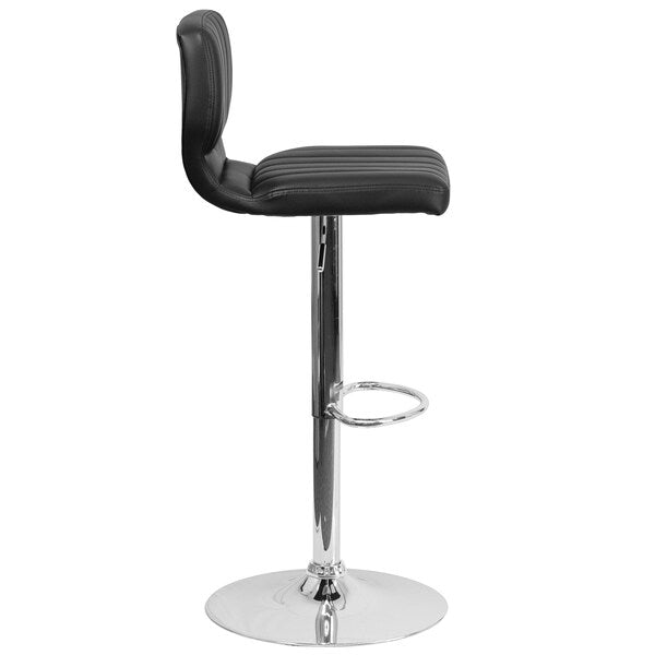 Black Vinyl Adjust Ht Barstool, Vertical Stitch Back, Chrome Base, PK2