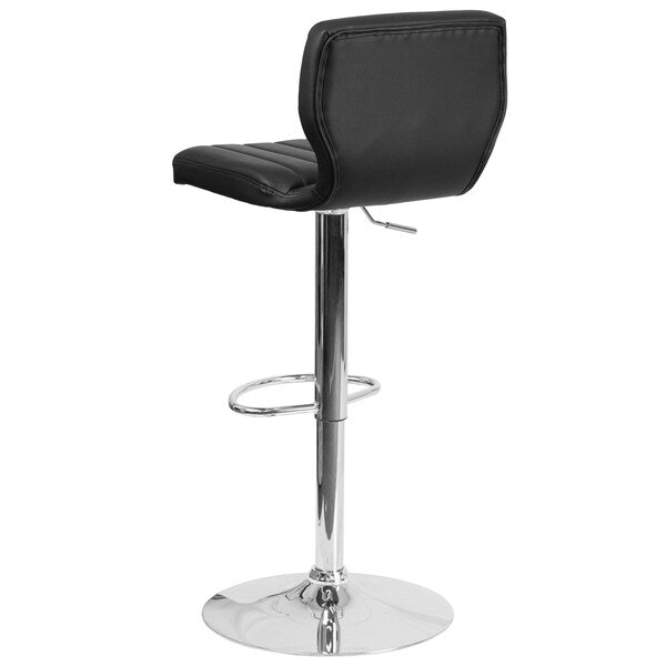 Black Vinyl Adjust Ht Barstool, Vertical Stitch Back, Chrome Base, PK2