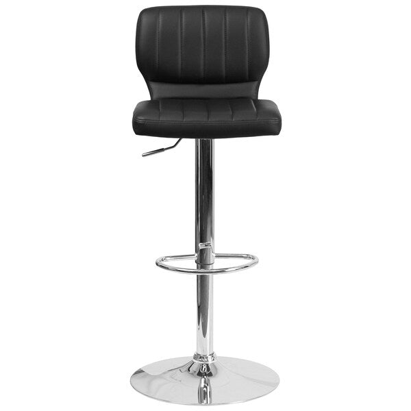 Black Vinyl Adjust Ht Barstool, Vertical Stitch Back, Chrome Base, PK2