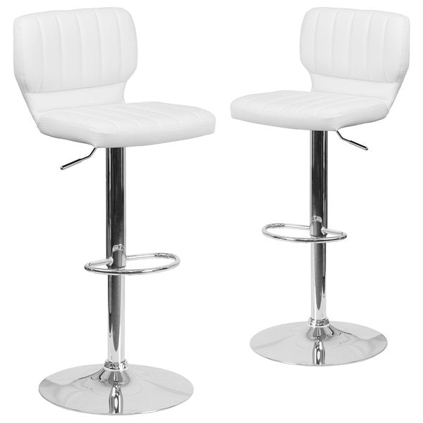 White Vinyl Adjust Ht Barstool, Vertical Stitch Back, Chrome Base, PK2