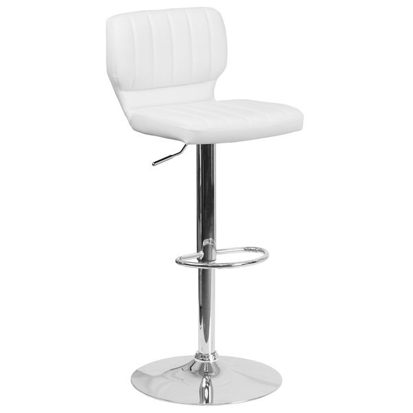 White Vinyl Adjust Ht Barstool, Vertical Stitch Back, Chrome Base, PK2