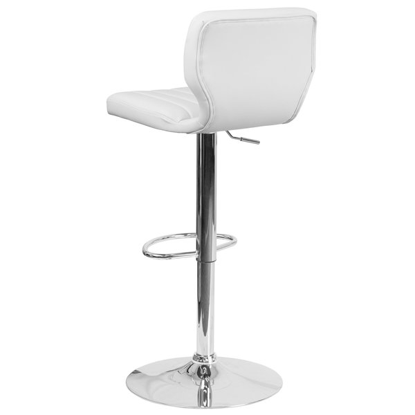 White Vinyl Adjust Ht Barstool, Vertical Stitch Back, Chrome Base, PK2