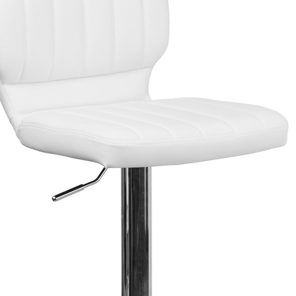 White Vinyl Adjust Ht Barstool, Vertical Stitch Back, Chrome Base, PK2