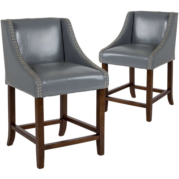 Gray Leather/Wood Stool, 24