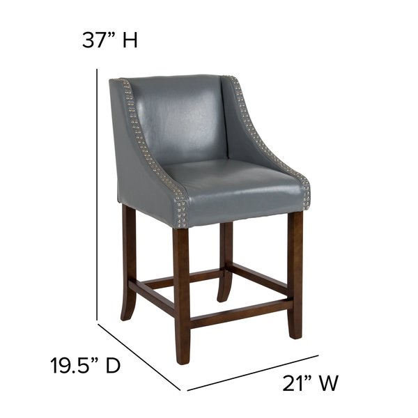 Gray Leather/Wood Stool, 24