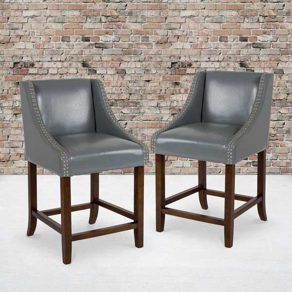 Gray Leather/Wood Stool, 24