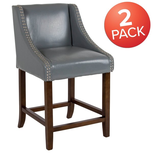 Gray Leather/Wood Stool, 24