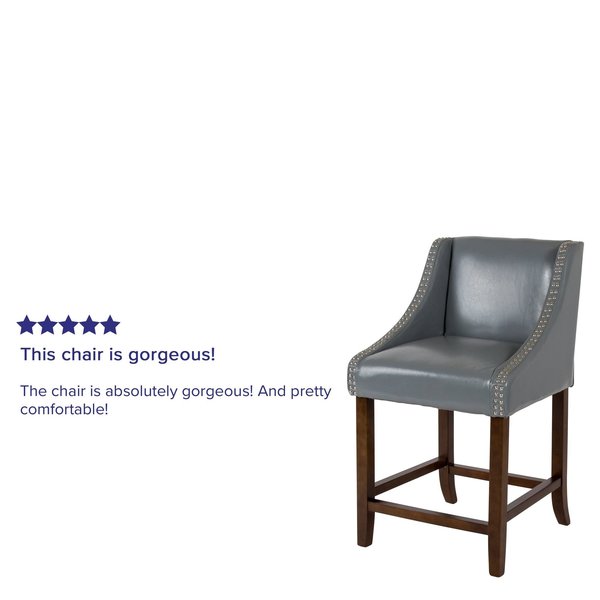 Gray Leather/Wood Stool, 24
