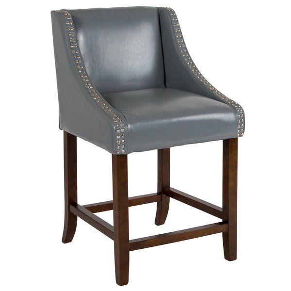 Gray Leather/Wood Stool, 24
