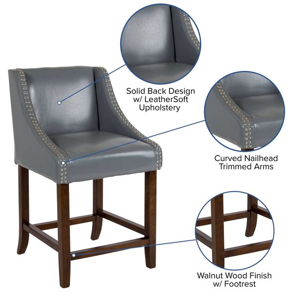 Gray Leather/Wood Stool, 24