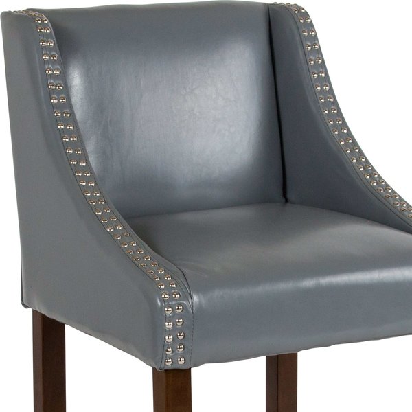 Gray Leather/Wood Stool, 24