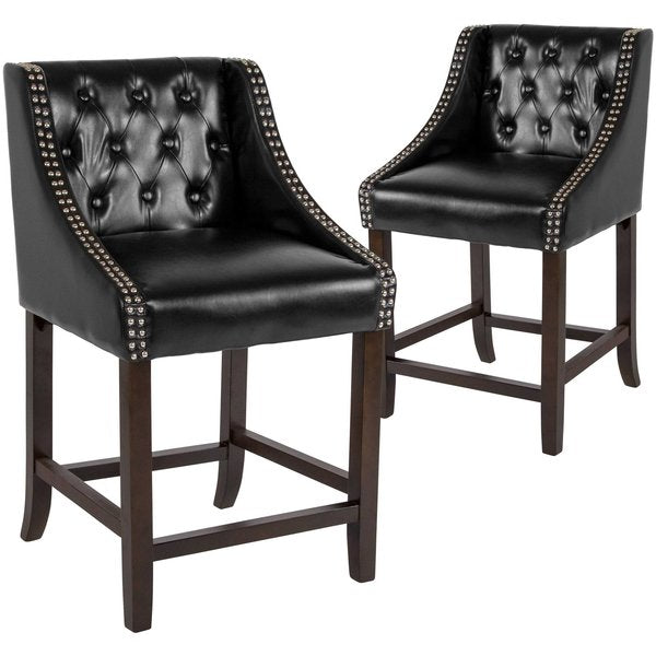 Black Leather/Wood Stool, 24