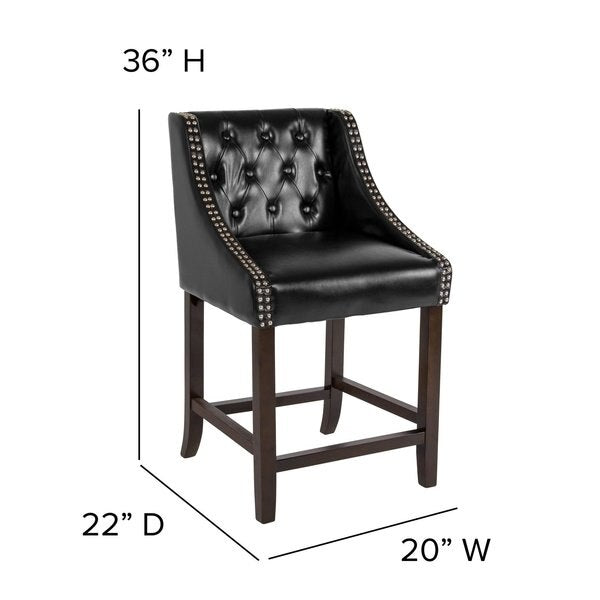 Black Leather/Wood Stool, 24
