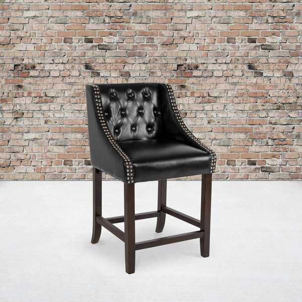 Black Leather/Wood Stool, 24