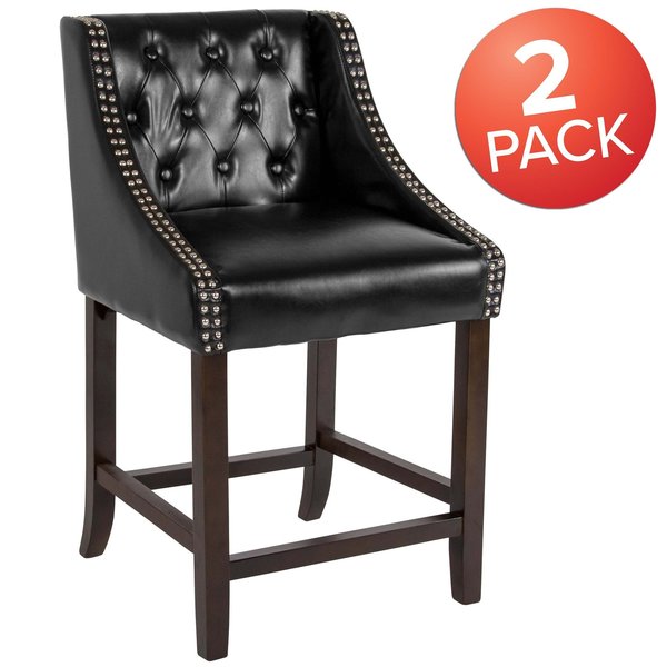 Black Leather/Wood Stool, 24