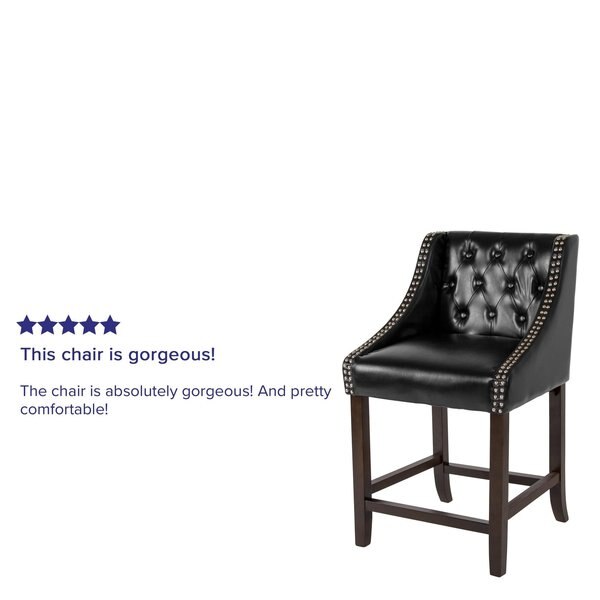 Black Leather/Wood Stool, 24