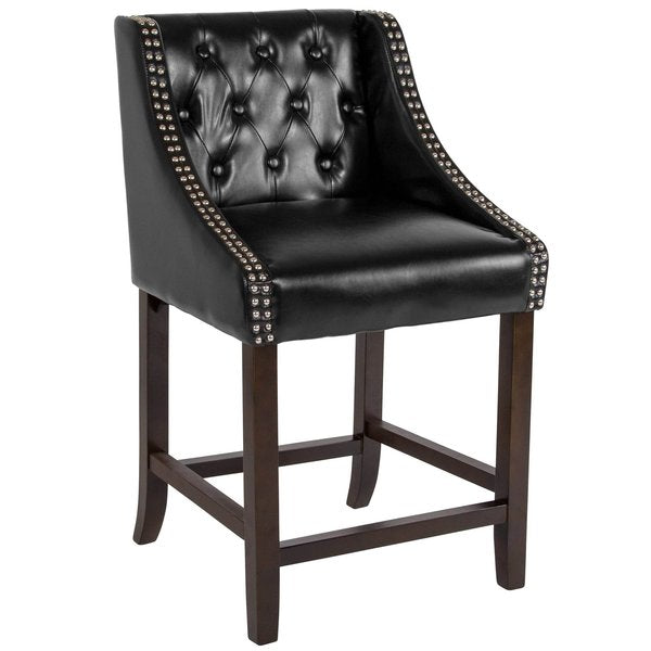 Black Leather/Wood Stool, 24