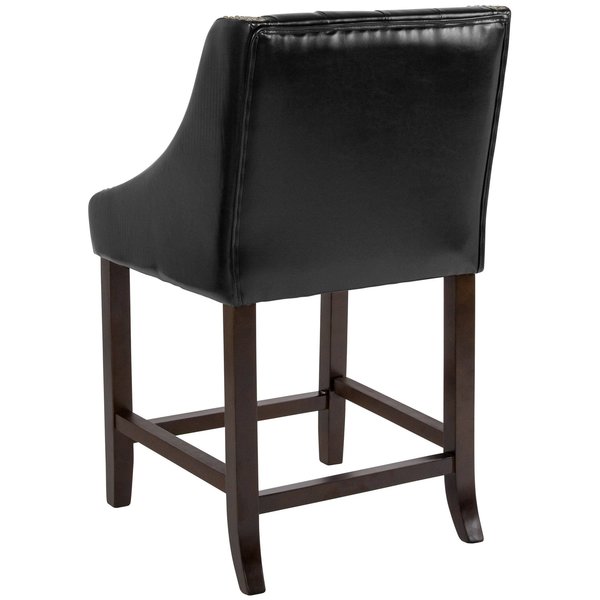 Black Leather/Wood Stool, 24