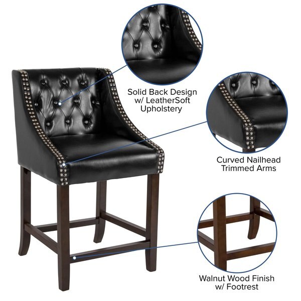 Black Leather/Wood Stool, 24